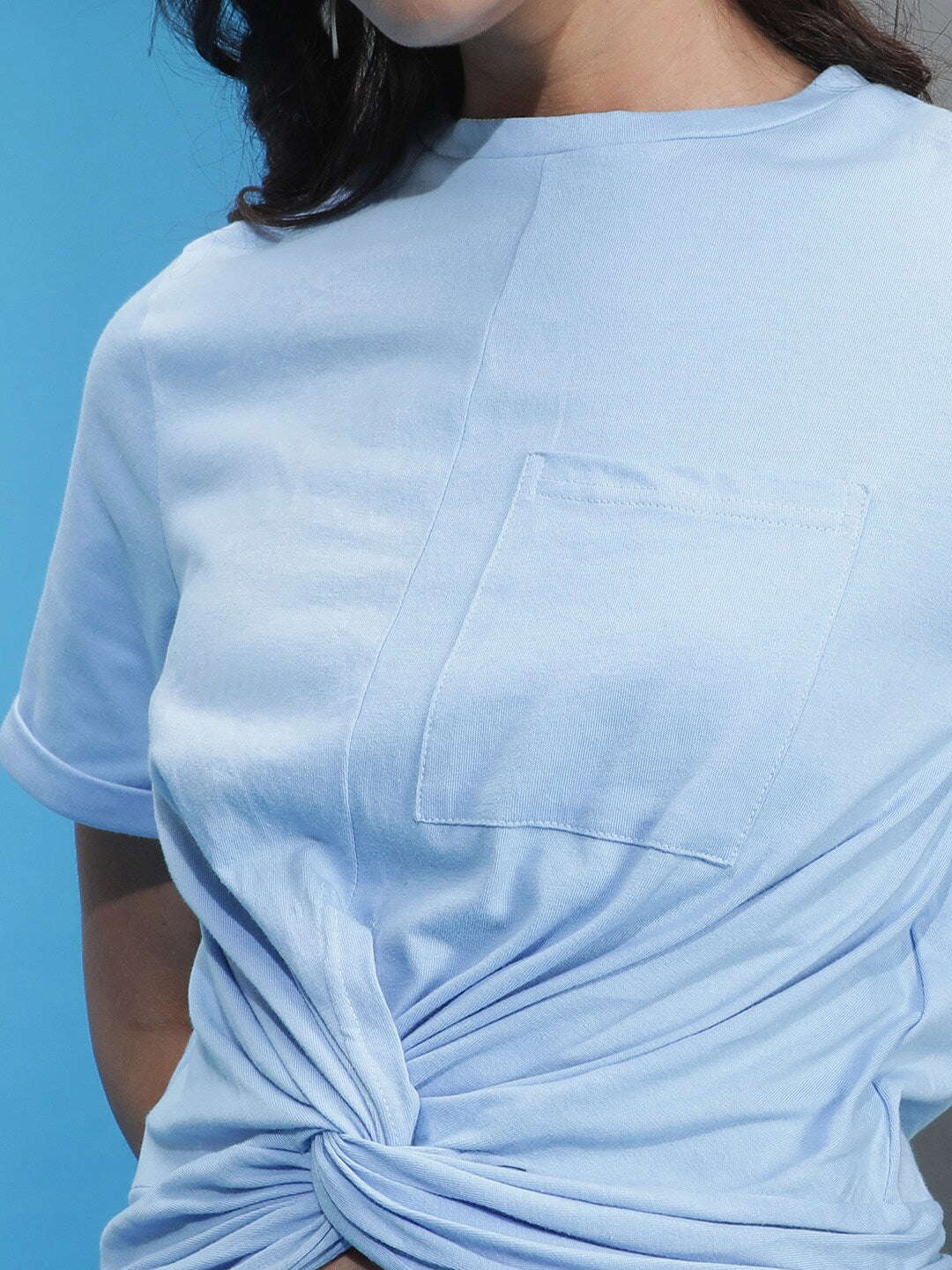 Women's Solid T-Shirt With Knotted Front