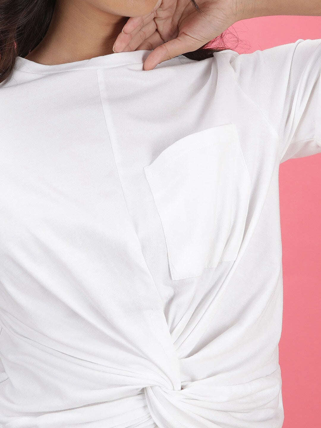 Women's Solid T-Shirt With Knotted Front