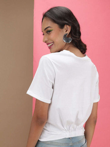 Women's Solid T-Shirt With Knotted Front