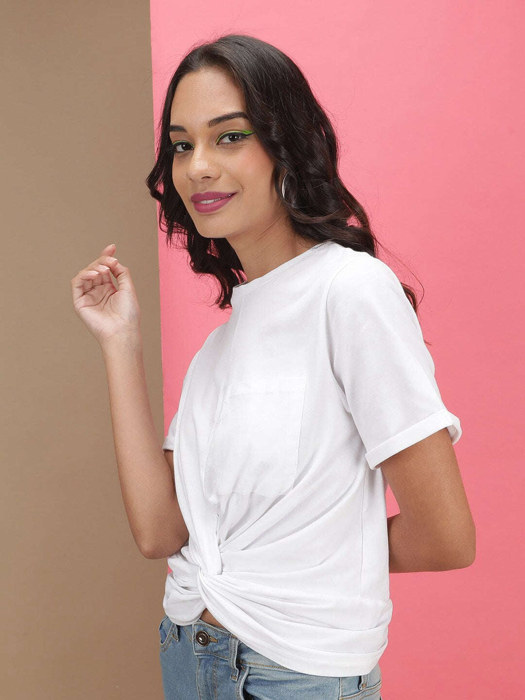 Women's Solid T-Shirt With Knotted Front