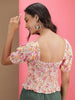 Women's Floral Printed Square Neck Smoked Top