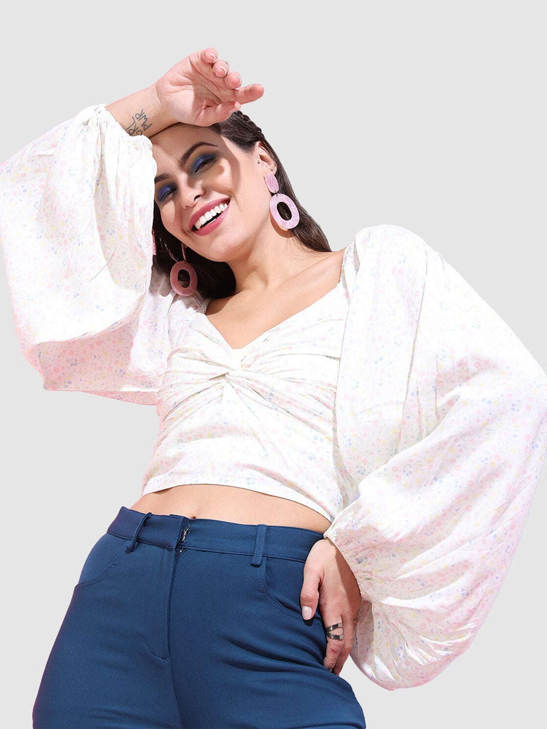 Women's Ditsy Printed Sweetheart Neck Top