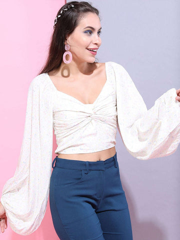 Women's Ditsy Printed Sweetheart Neck Top