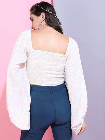 Women's Ditsy Printed Sweetheart Neck Top