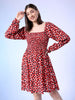 Women's Smocked Printed Flare Dress