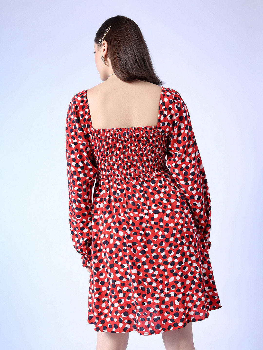 Women's Smocked Printed Flare Dress