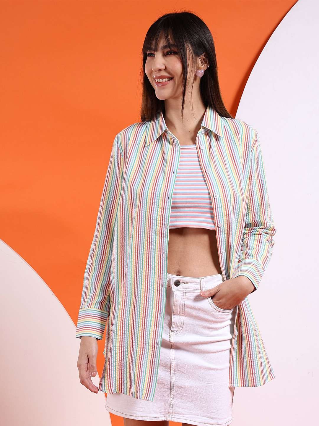 Women's Oversized Striped Seersucker Shirt