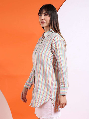 Women's Oversized Striped Seersucker Shirt
