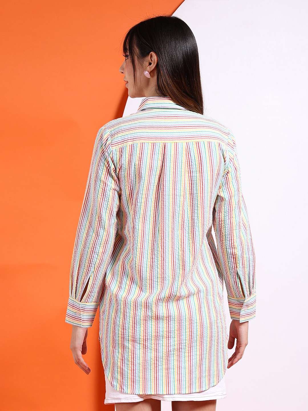 Women's Oversized Striped Seersucker Shirt