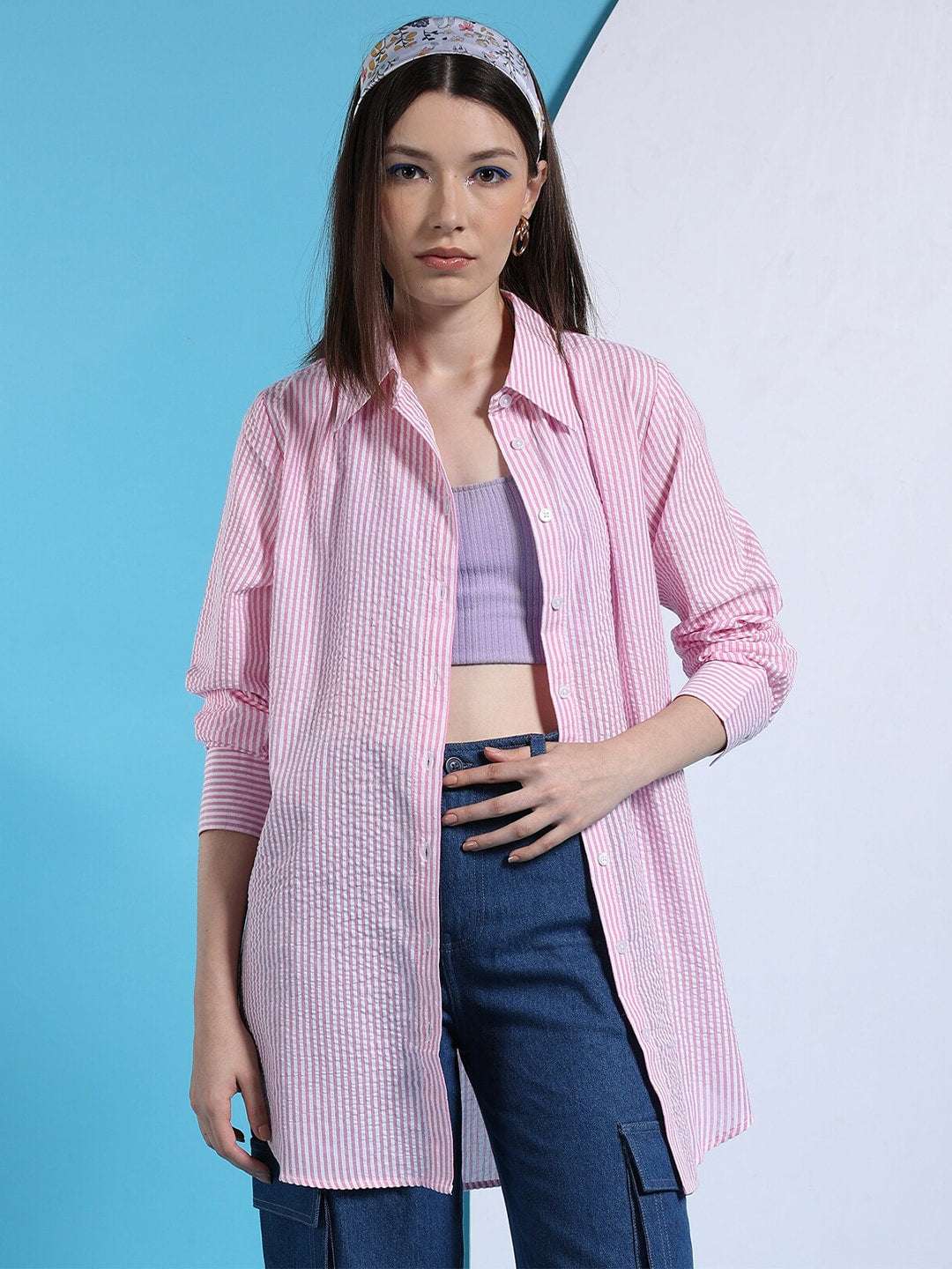 Women's Oversized Striped Seersucker Shirt