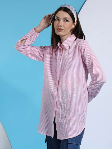 Women's Oversized Striped Seersucker Shirt