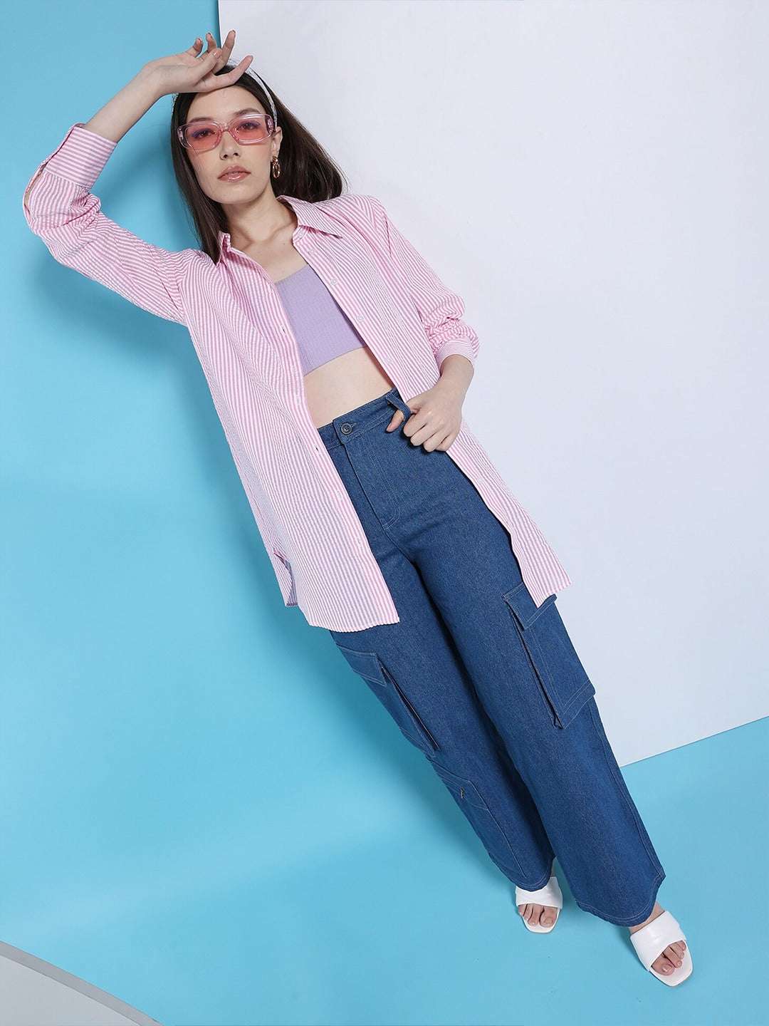 Women's Oversized Striped Seersucker Shirt