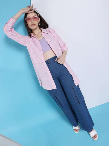 Women's Oversized Striped Seersucker Shirt