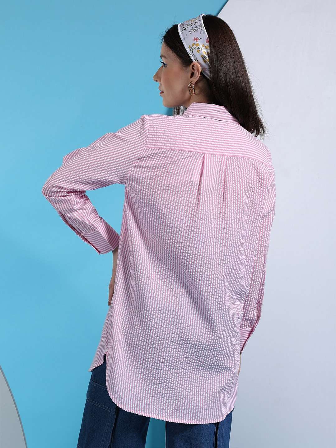 Women's Oversized Striped Seersucker Shirt