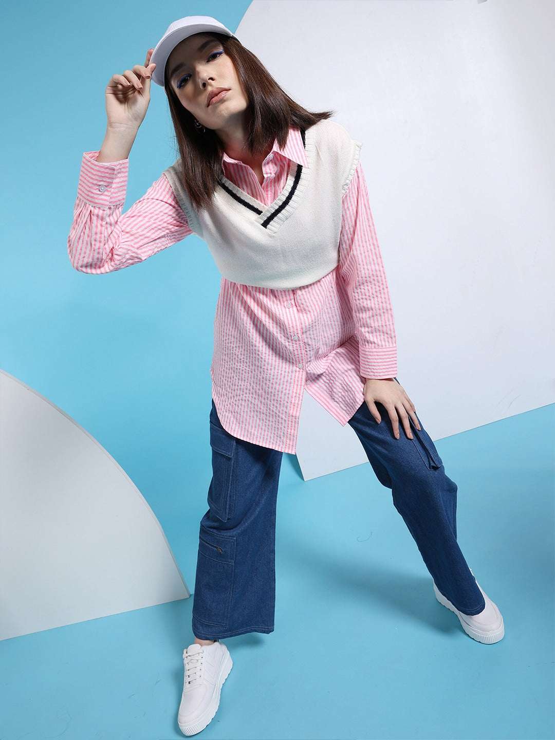 Women's Oversized Striped Seersucker Shirt