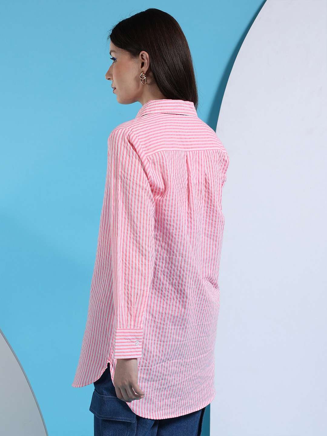 Women's Oversized Striped Seersucker Shirt