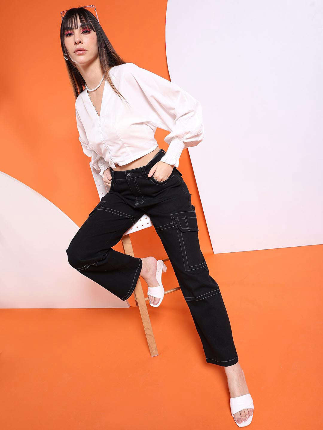 Women's Button Down V Neck Top