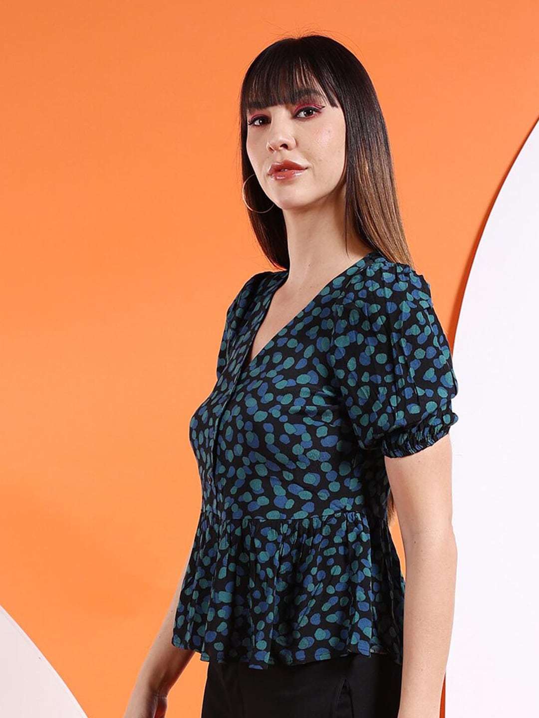 Women's Satin Printed Neck Tie Shirt