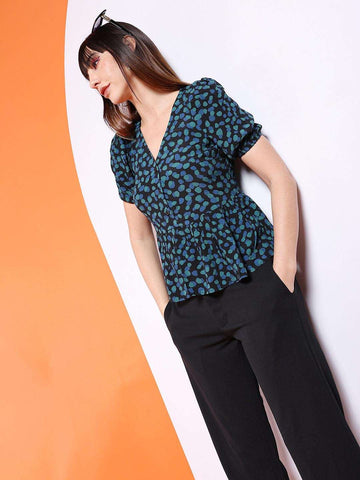 Women's Satin Printed Neck Tie Shirt