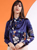 Women's Satin Printed Neck Tie Shirt