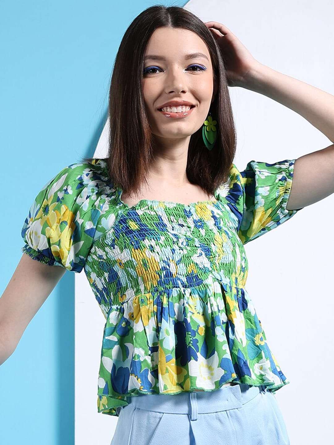 Women's Satin Printed Neck Tie Shirt