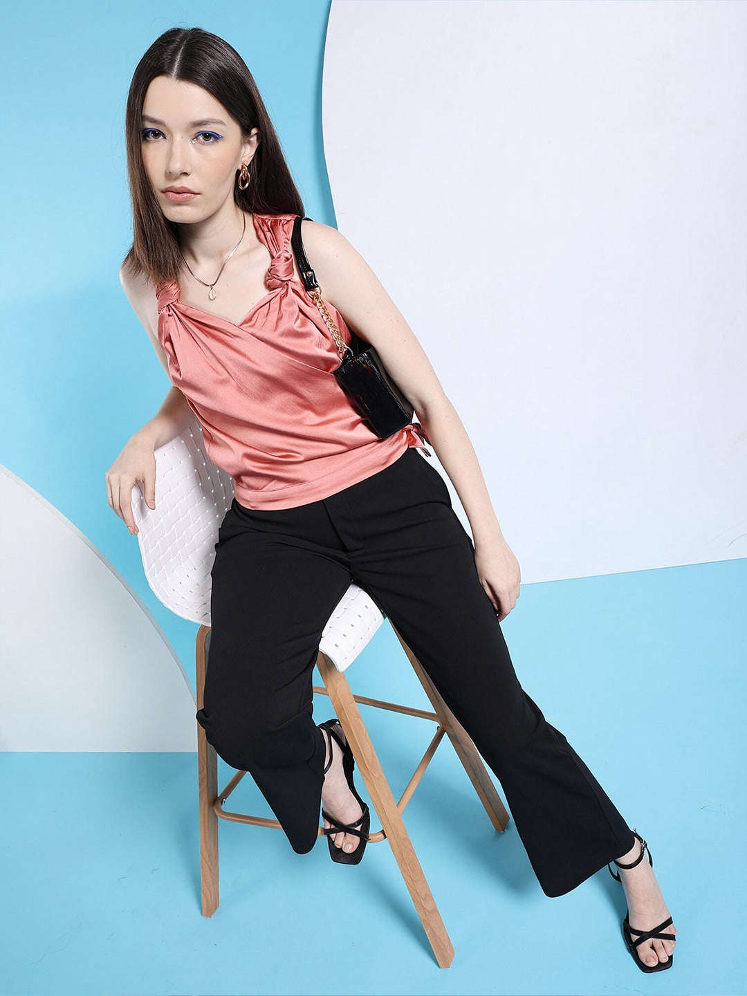 Women's Satin Printed Neck Tie Shirt