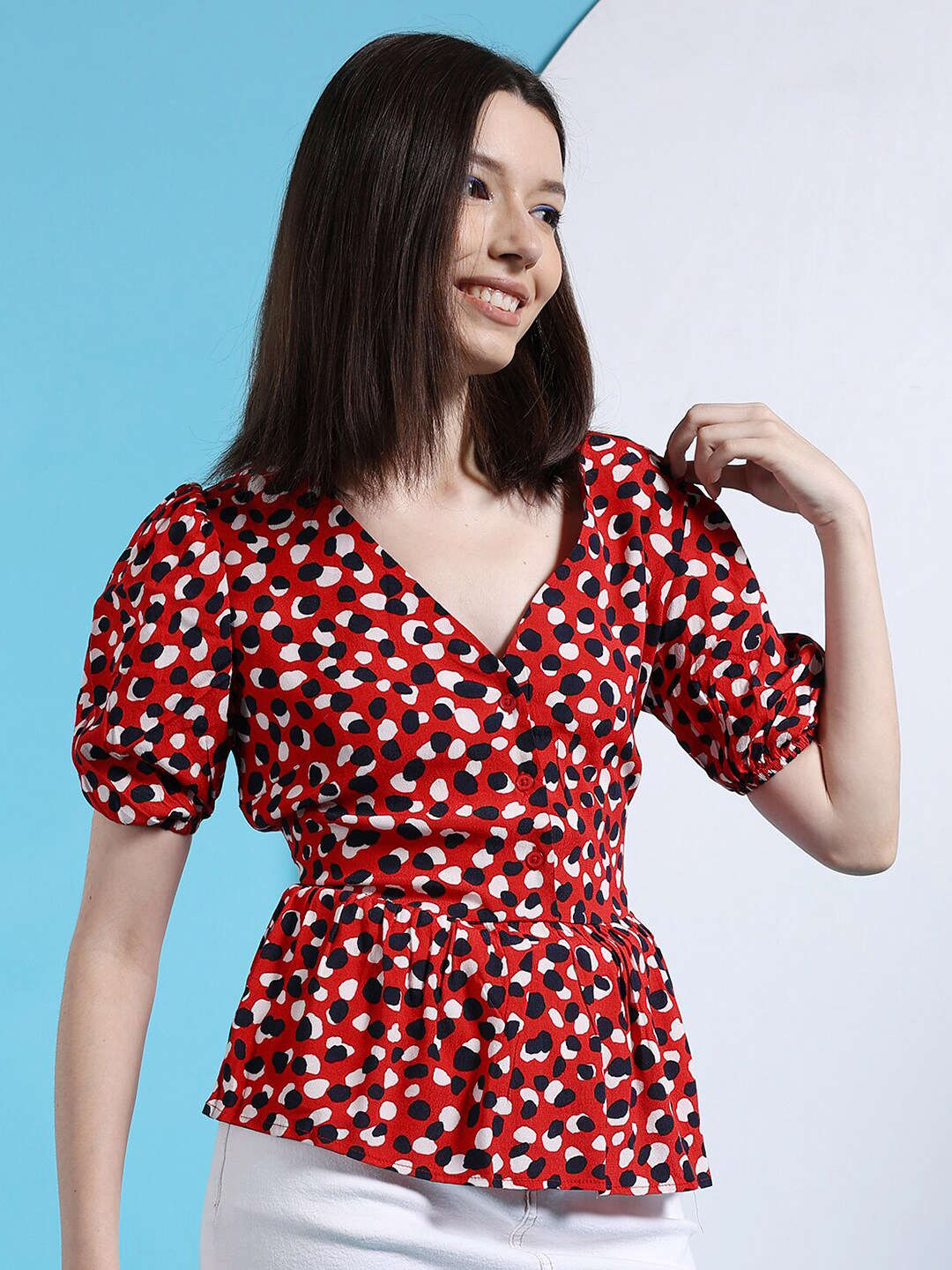 Women's Satin Printed Neck Tie Shirt