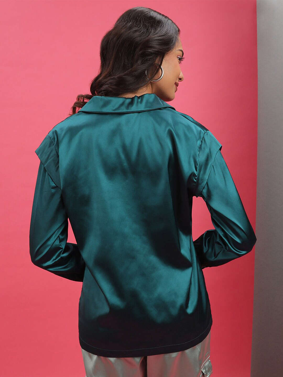 Women's Satin Lapel Collar Shirt