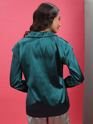 Women's Satin Lapel Collar Shirt