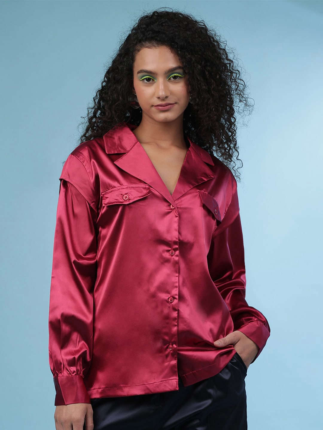 Women's Satin Lapel Collar Shirt