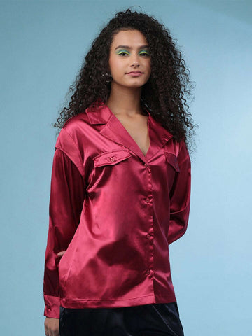 Women's Satin Lapel Collar Shirt