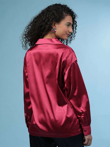 Women's Satin Lapel Collar Shirt