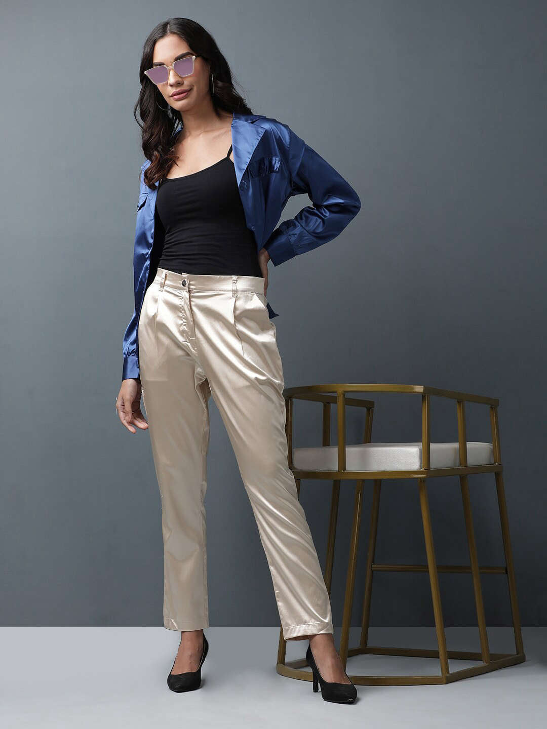 Women's Satin Lapel Collar Shirt