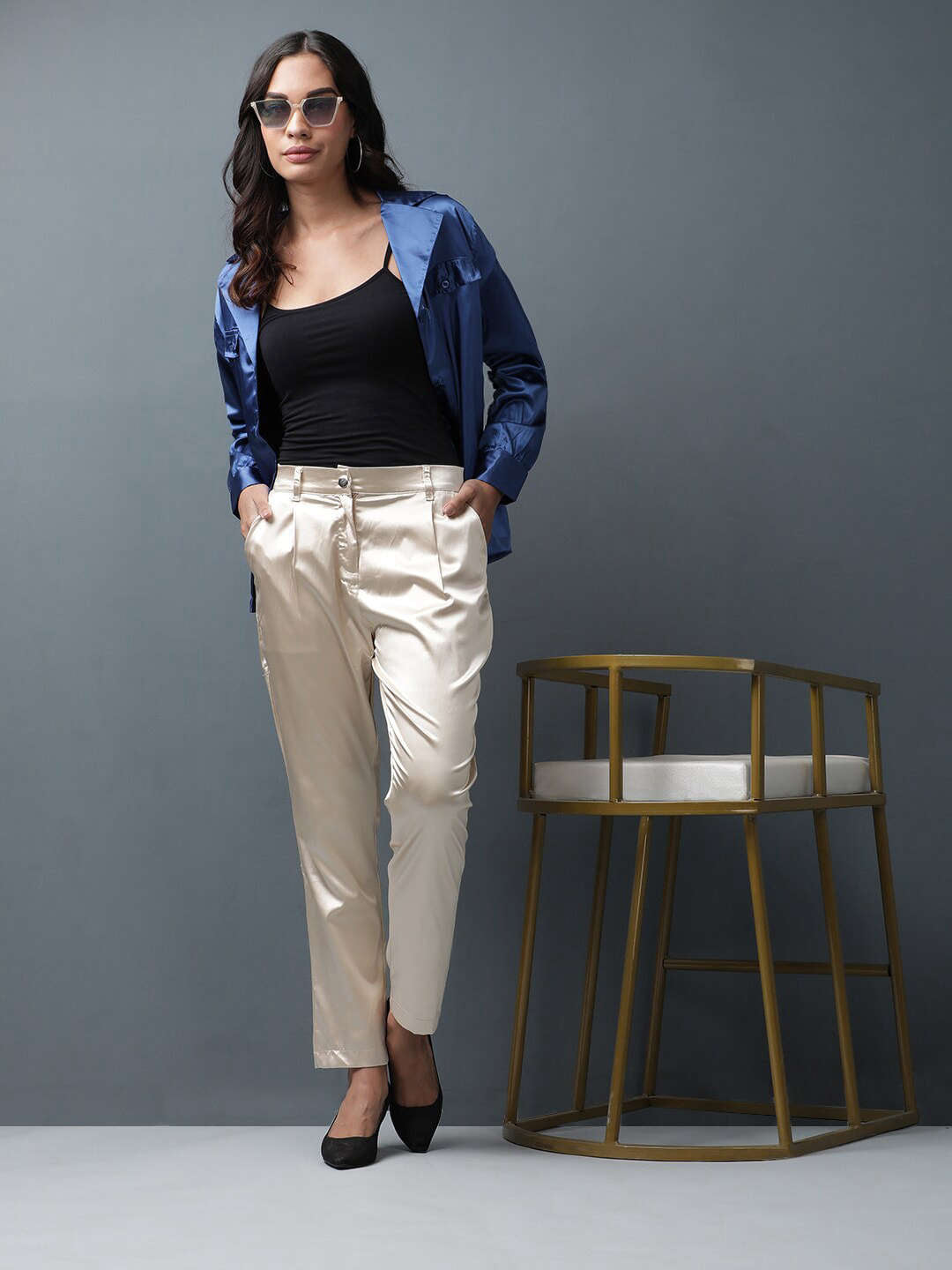 Women's Satin Lapel Collar Shirt