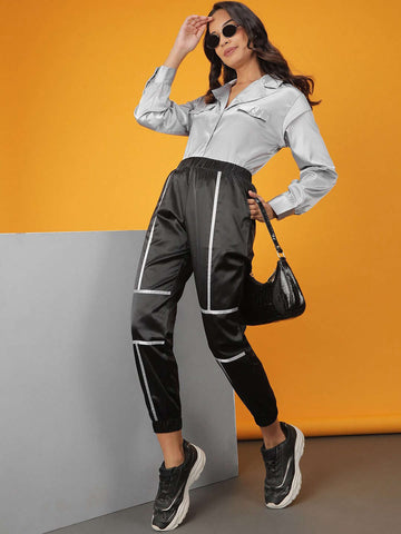 Women's Satin Jogger With Contrast Piping