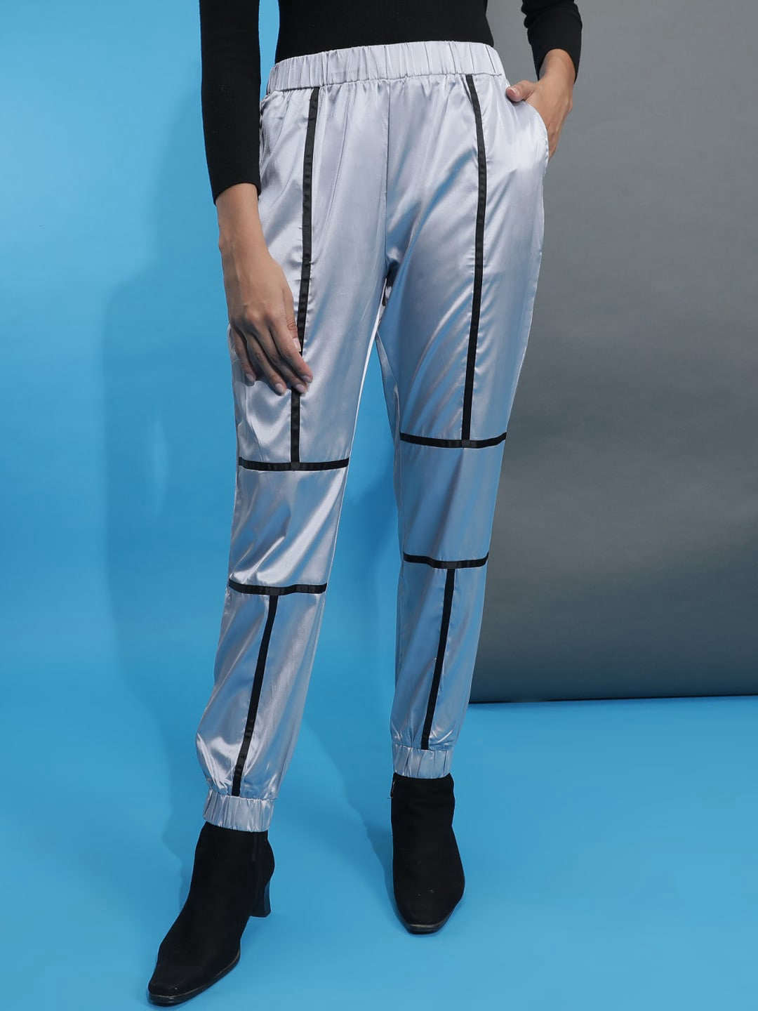 Women's Satin Jogger With Contrast Piping