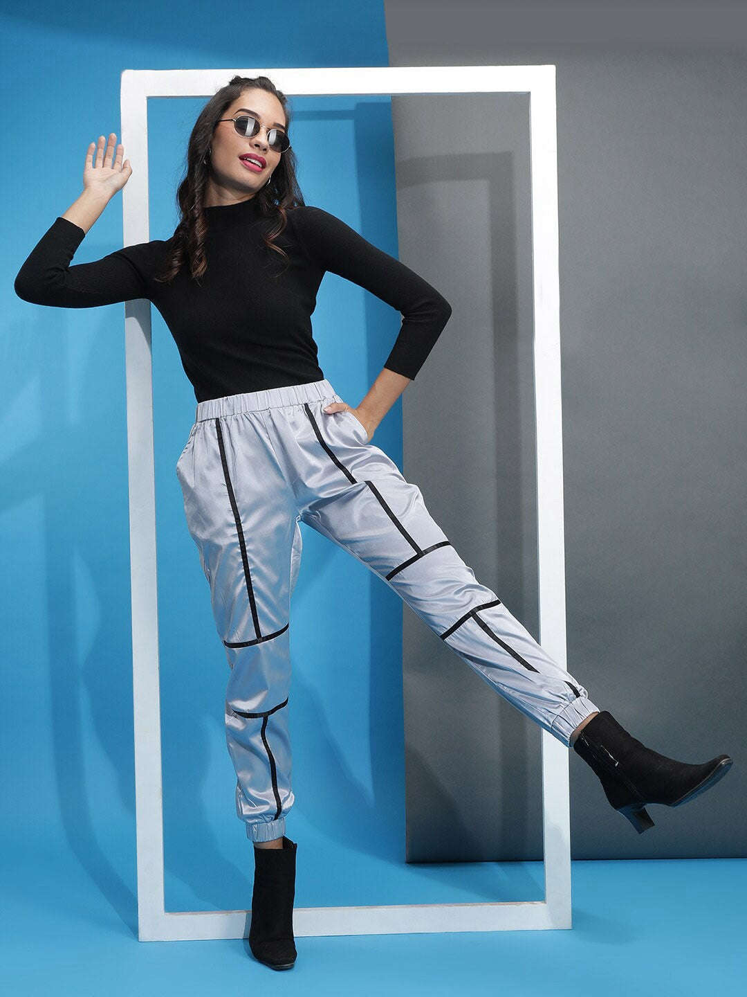 Women's Satin Jogger With Contrast Piping