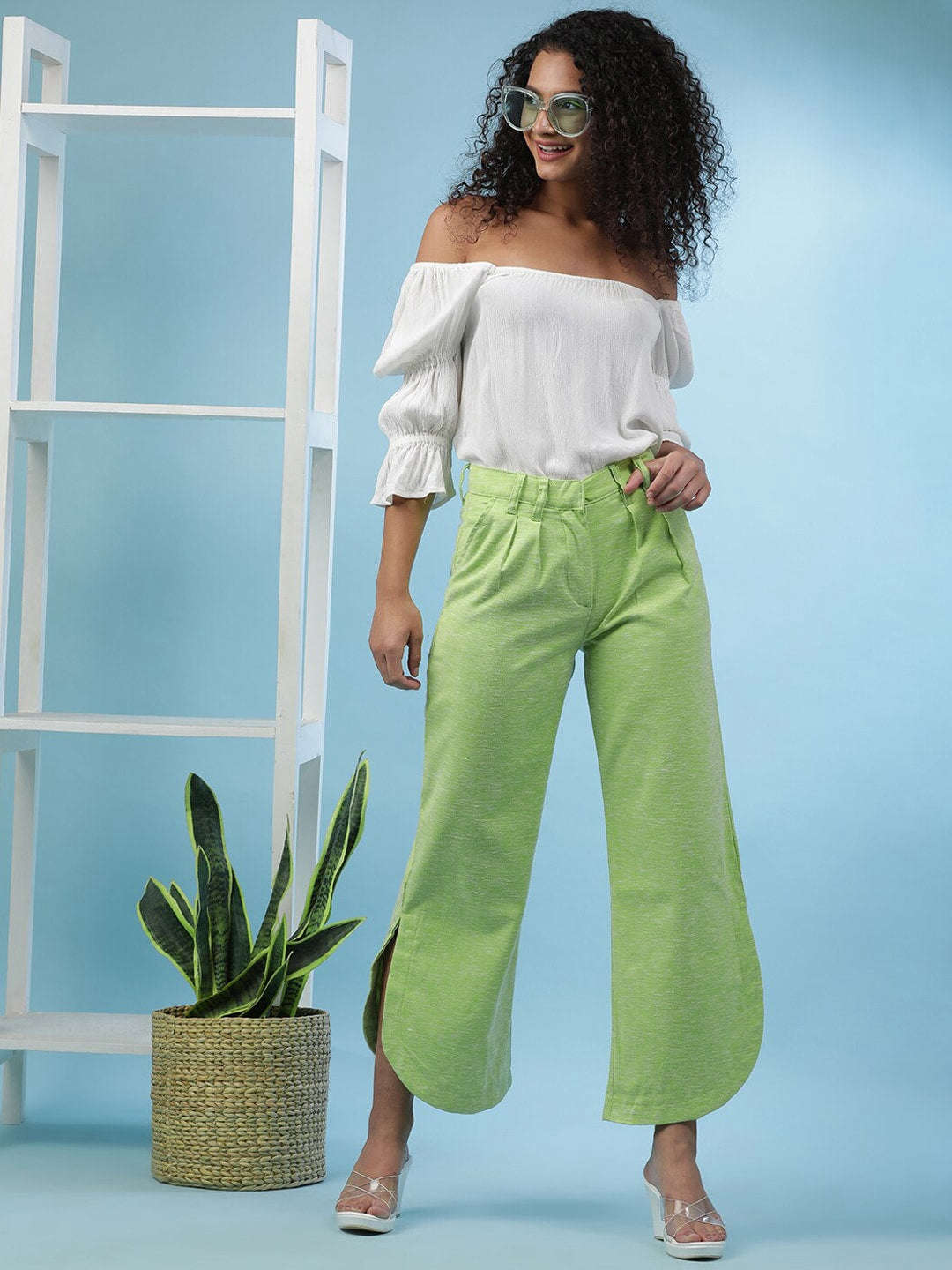 Women's Flare Pants With Curved Hem