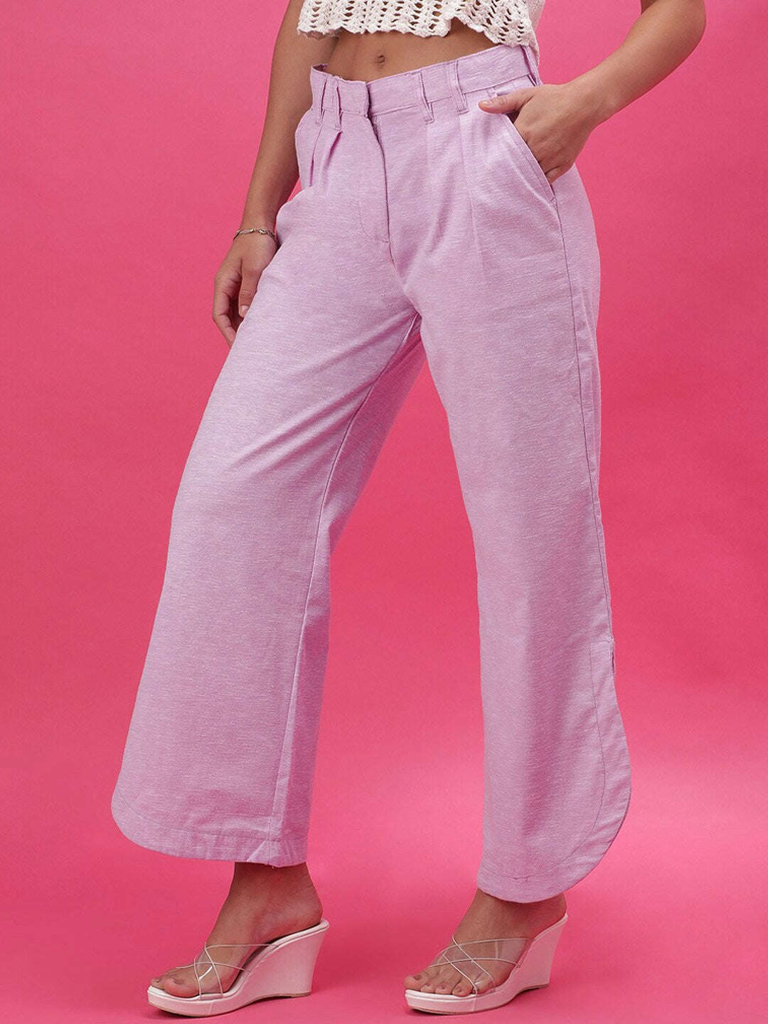 Women's Flare Pants With Curved Hem