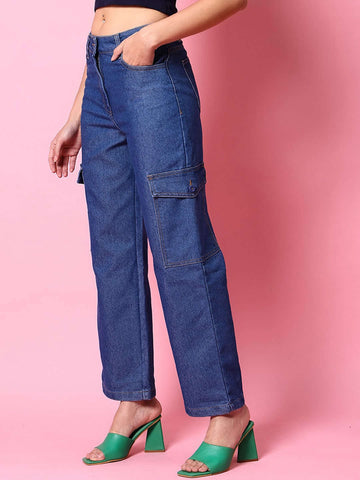 Women's Cargo Denim With Flap Pockets