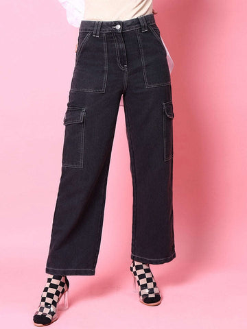 Women's Cargo Denim With Flap Pockets