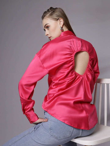 Women's Solid Back Cut Out Shirt