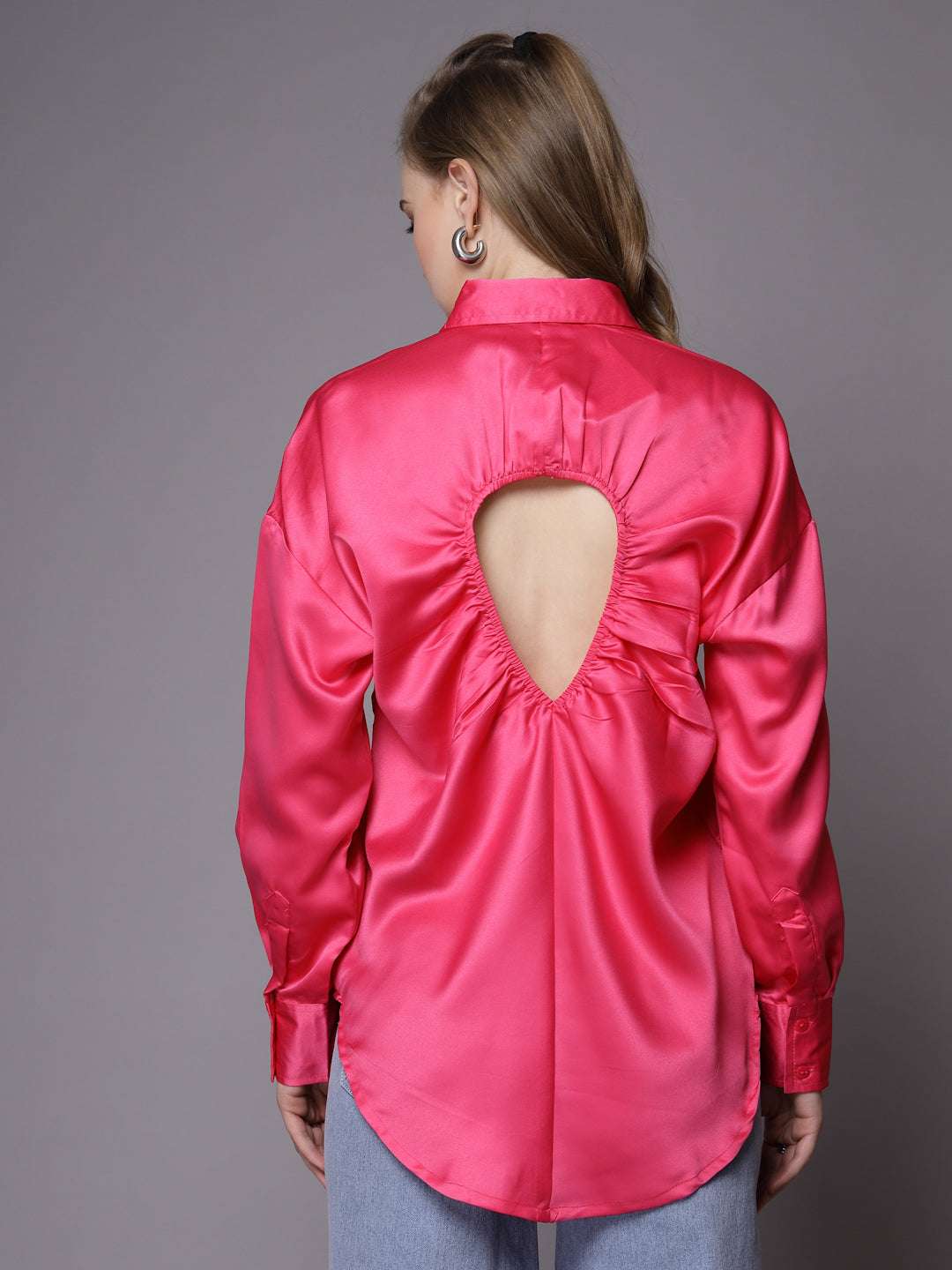 Women's Solid Back Cut Out Shirt