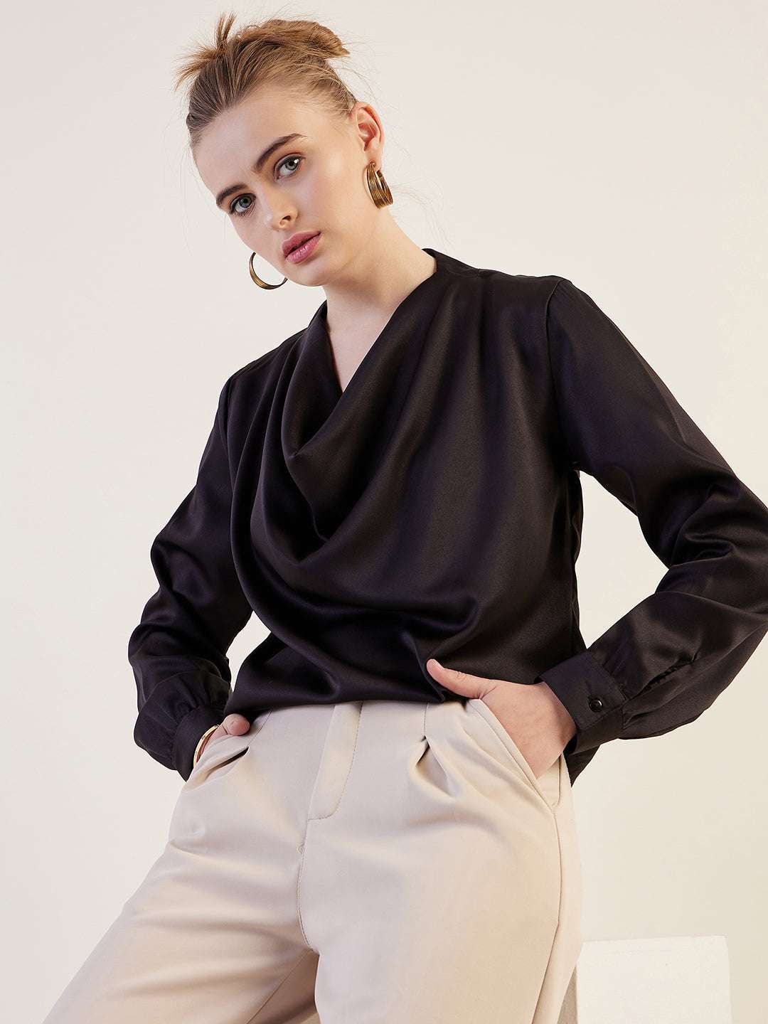 Women's Solid Cowl Neck Top