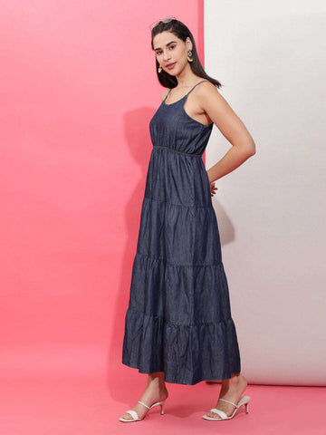 Women's Tiered Denim Flare Dress