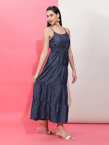 Women's Tiered Denim Flare Dress