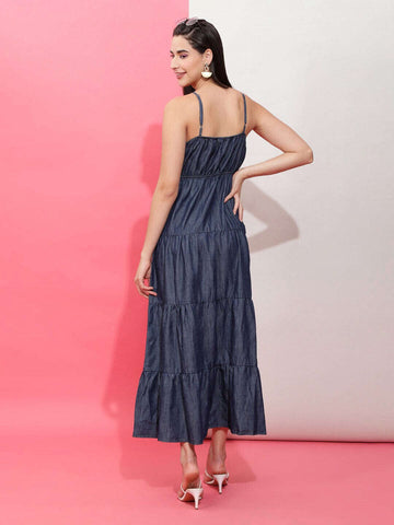 Women's Tiered Denim Flare Dress