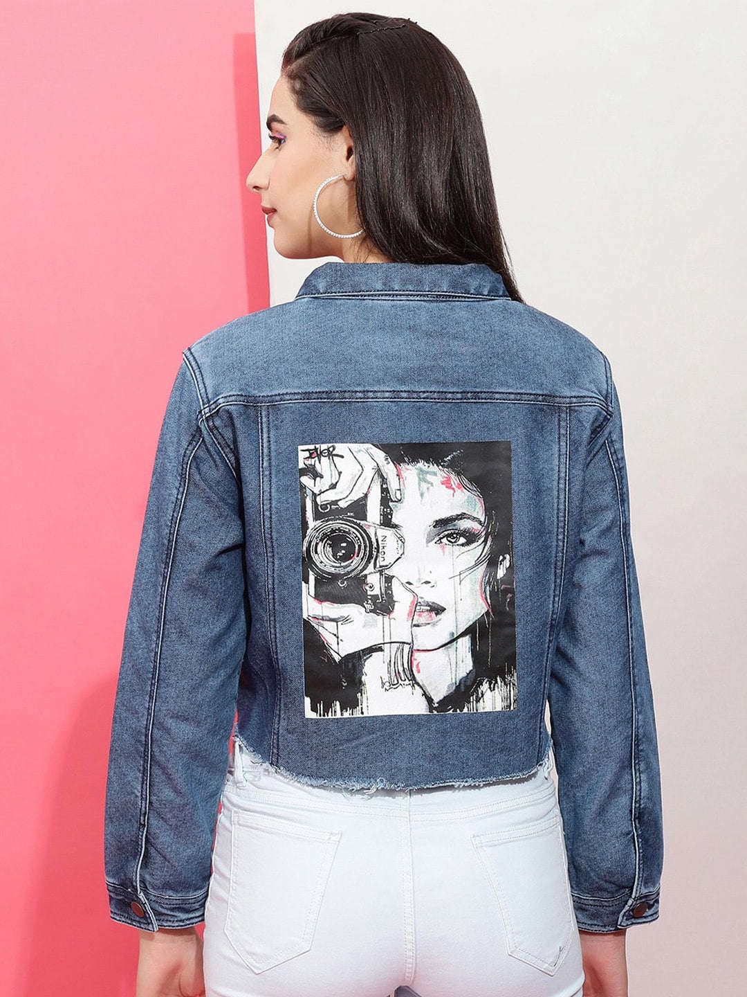 Women's Back Printed Denim Jacket