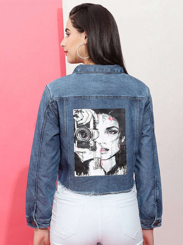 Women's Back Printed Denim Jacket