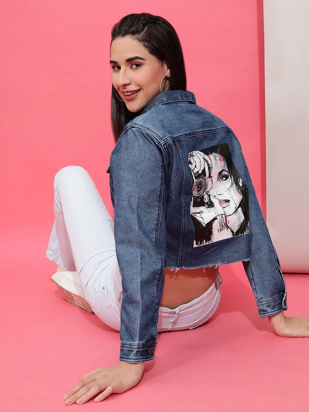 Women's Back Printed Denim Jacket